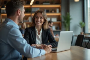 Femme souriante en milieu professionnel lors d'un mentorat